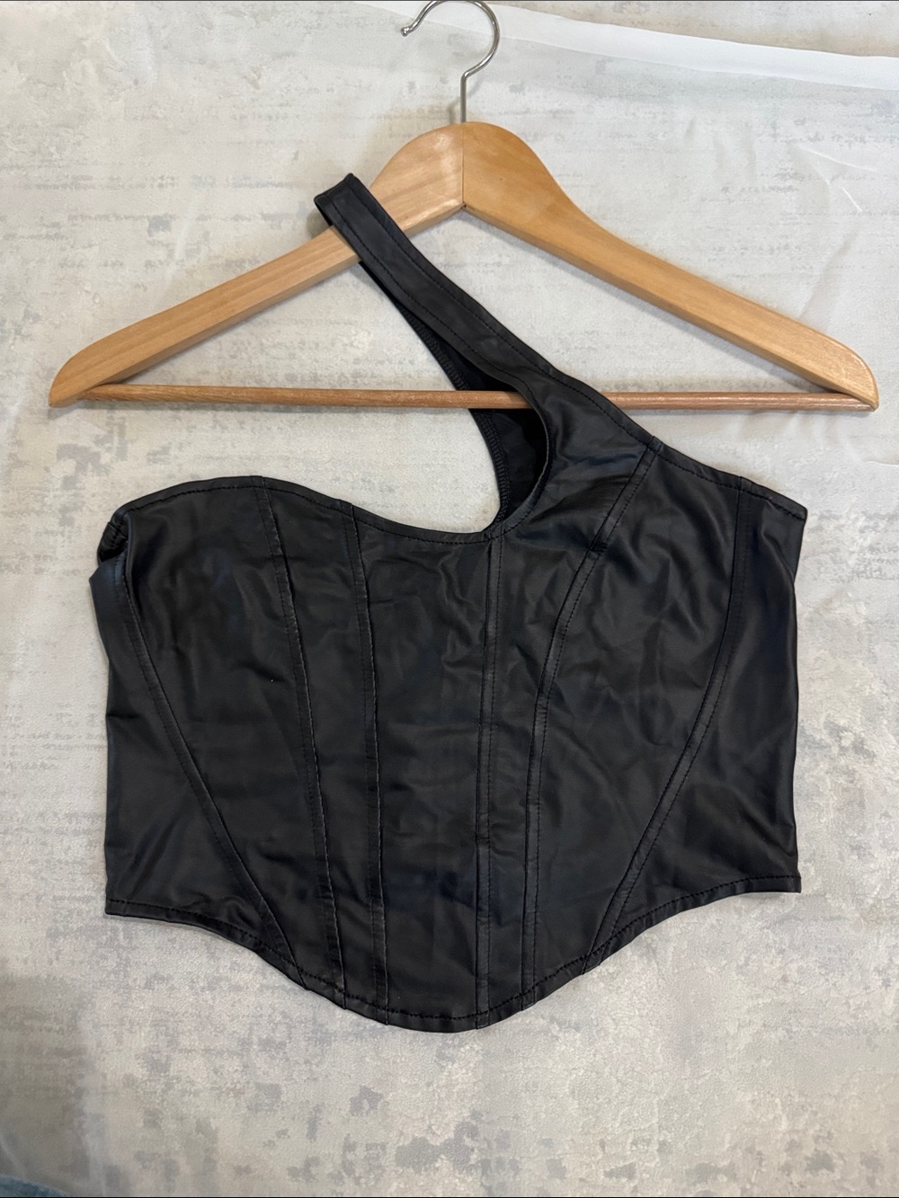 Asymmetric One-Shoulder Black Corset Top